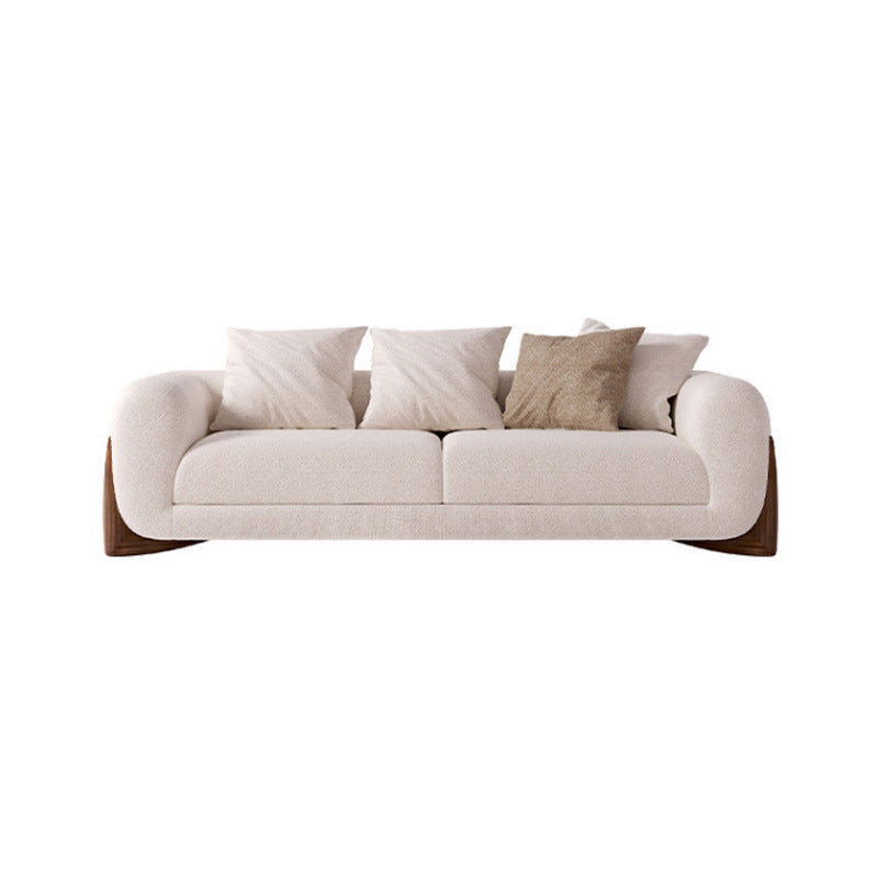 Contemporary White Wool Sofa Tuxedo Arm Cushions Sofa with Pillows