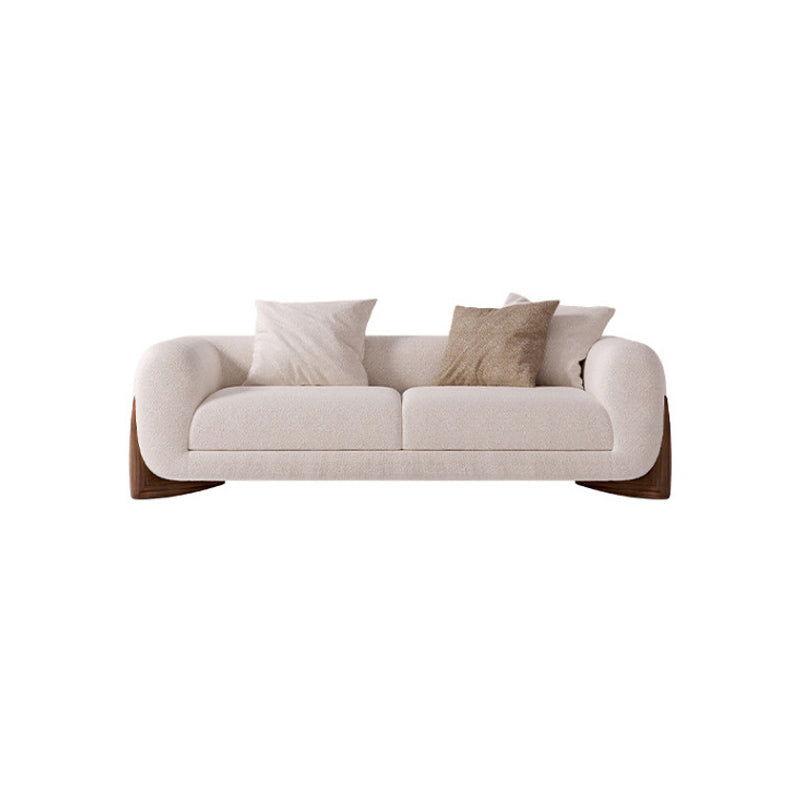 Contemporary White Wool Sofa Tuxedo Arm Cushions Sofa with Pillows