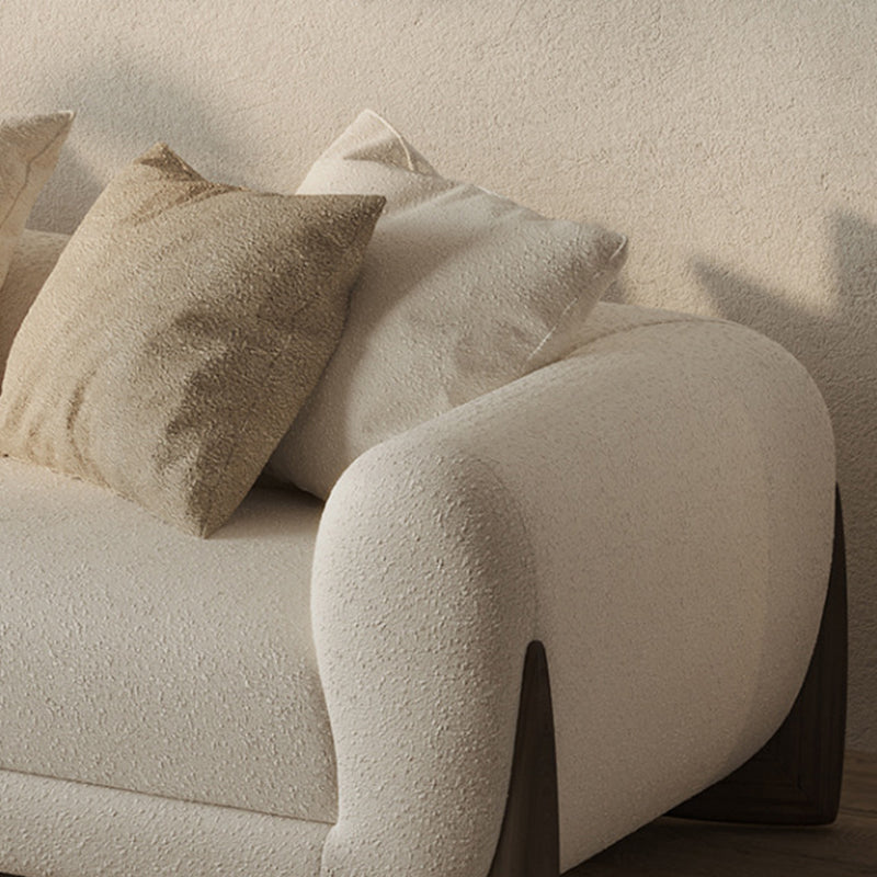 Contemporary White Wool Sofa Tuxedo Arm Cushions Sofa with Pillows