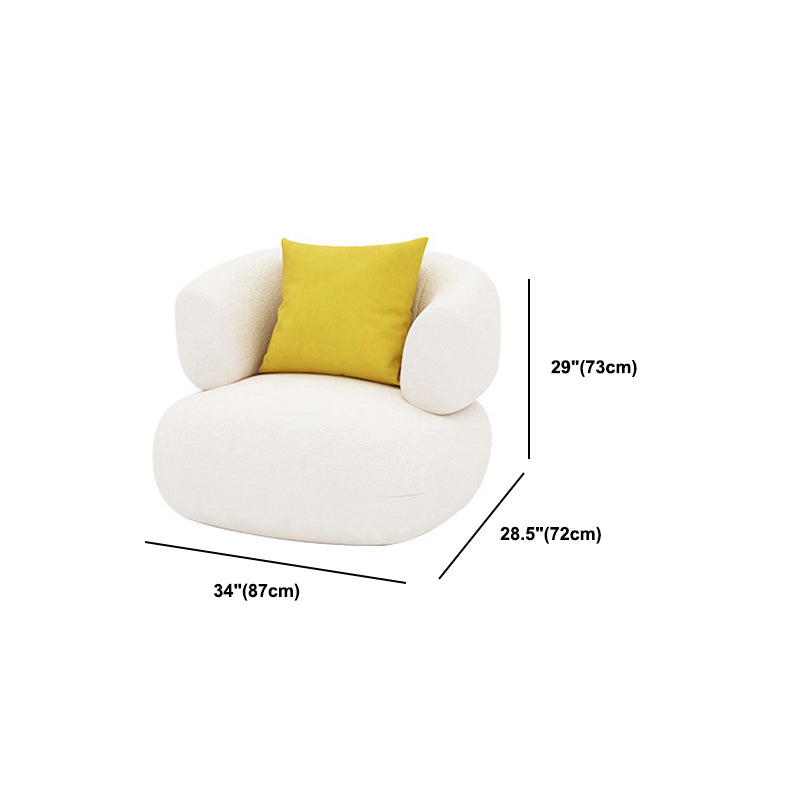 White Recessed Arm Curved Sofa Wool Sofa with Sewn Pillow Back