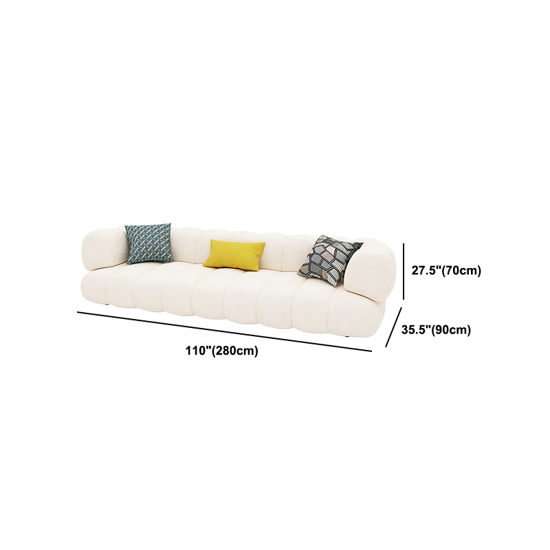 White Recessed Arm Curved Sofa Wool Sofa with Sewn Pillow Back