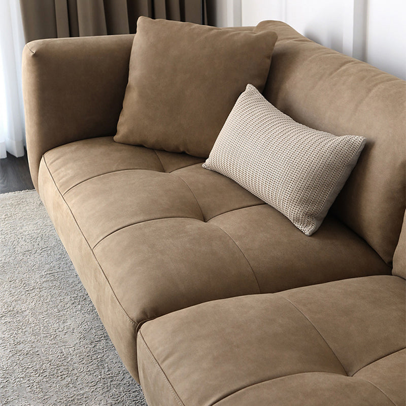 Modern Faux Leather Cushions Sofa Loose Back Tuxedo Arm Living Room Seating
