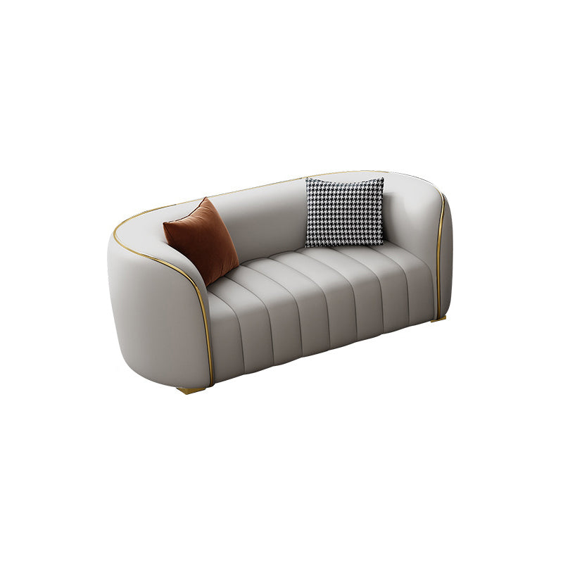 Genuine Leather Sloped Arm Sofa Modern Beige Sofa with Pillows