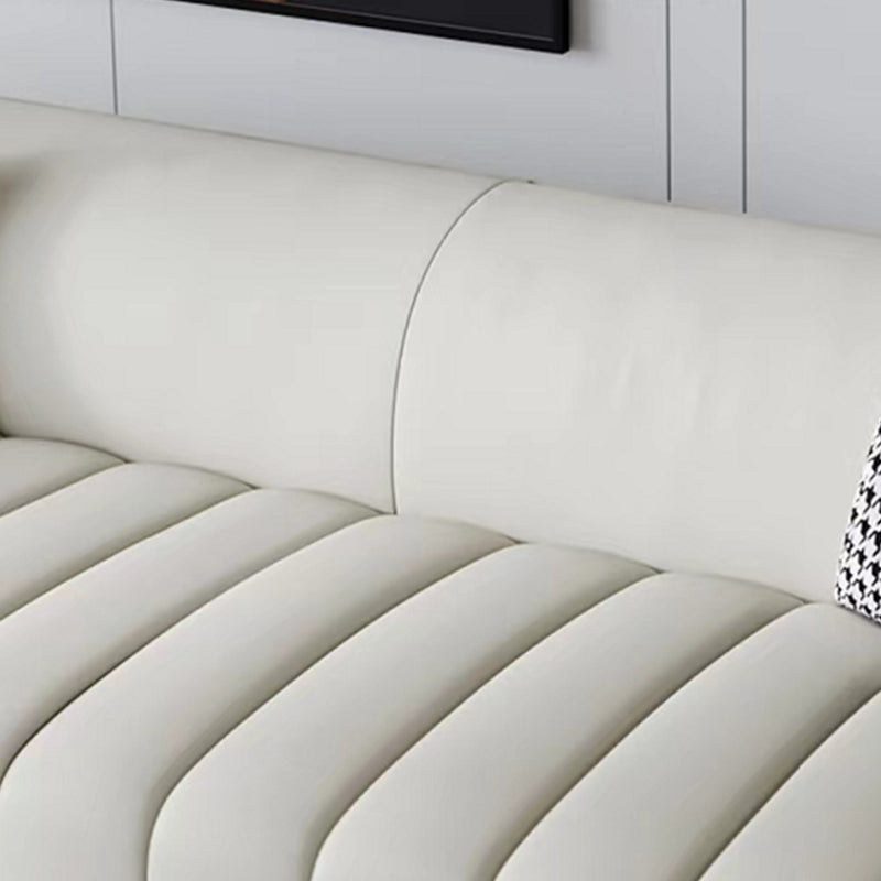 Genuine Leather Sloped Arm Sofa Modern Beige Sofa with Pillows