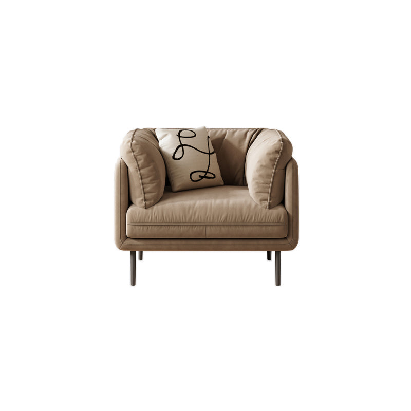 Contemporary Simple Cushions Sofa Tuxedo Arm Faux Leather Seating