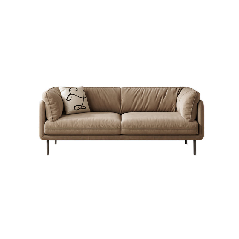 Contemporary Simple Cushions Sofa Tuxedo Arm Faux Leather Seating