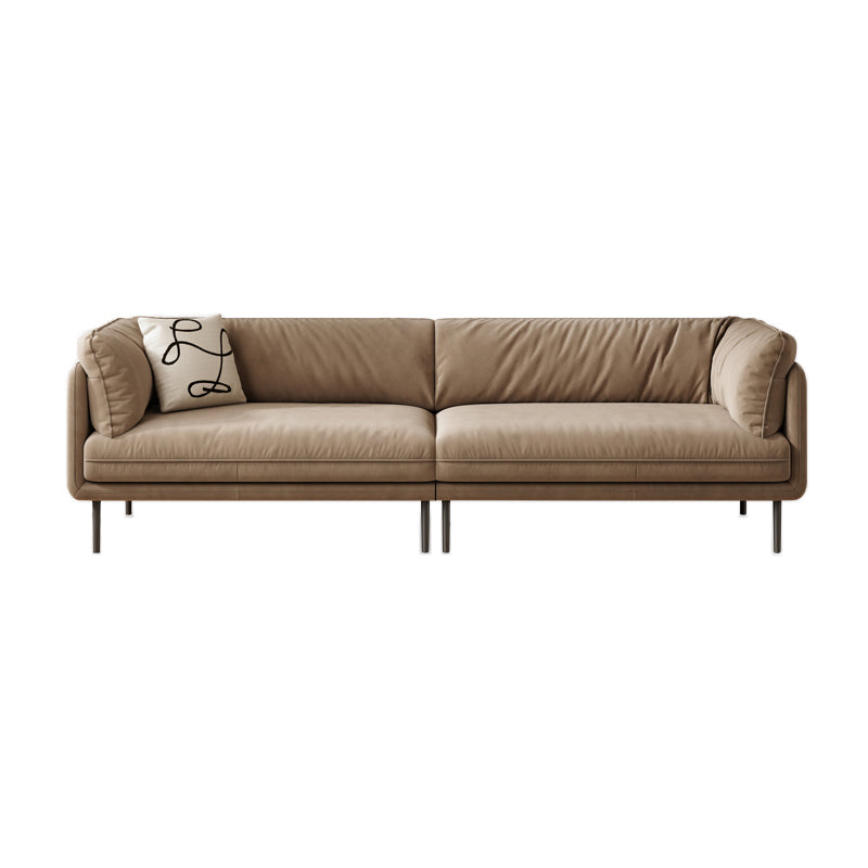 Contemporary Simple Cushions Sofa Tuxedo Arm Faux Leather Seating