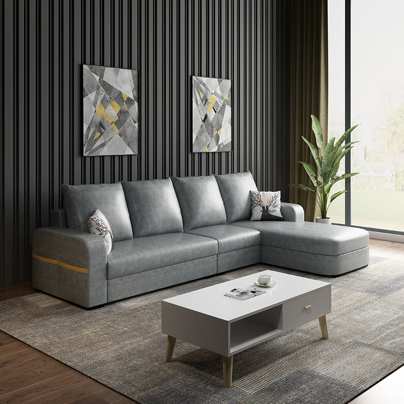 Contemporary 4-Seater Sofa with Storage Recessed Arm for Apartment