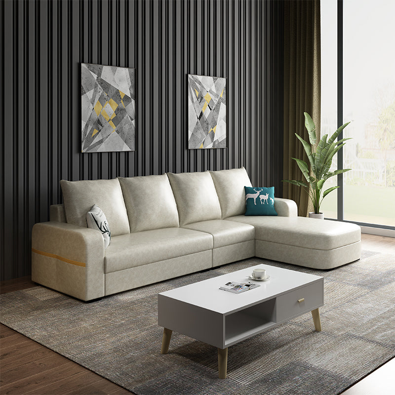 Contemporary 4-Seater Sofa with Storage Recessed Arm for Apartment