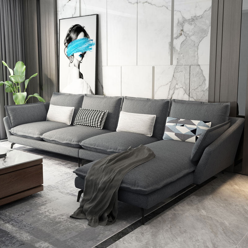 Linen Blend L-Shape Sectional with Pillows Back for Living Room