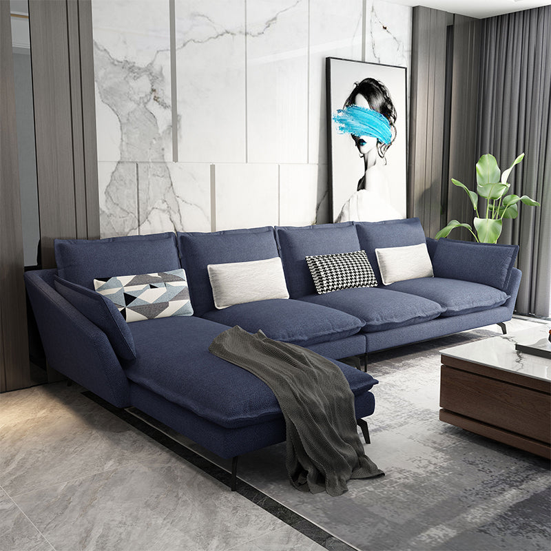 Linen Blend L-Shape Sectional with Pillows Back for Living Room
