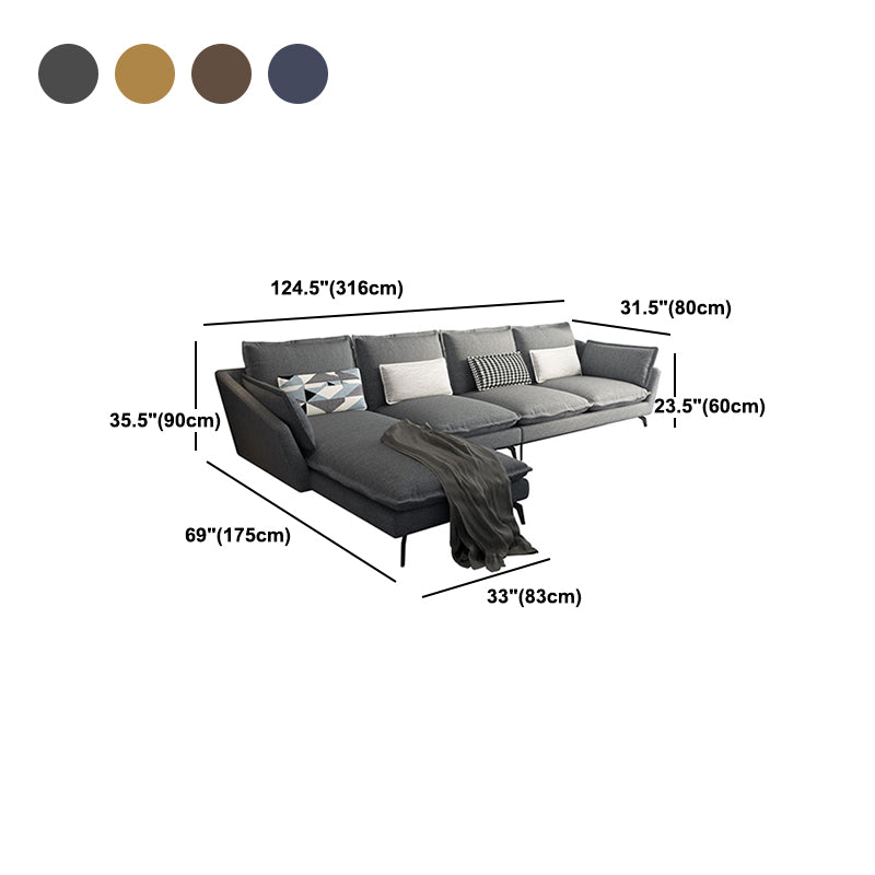 Linen Blend L-Shape Sectional with Pillows Back for Living Room