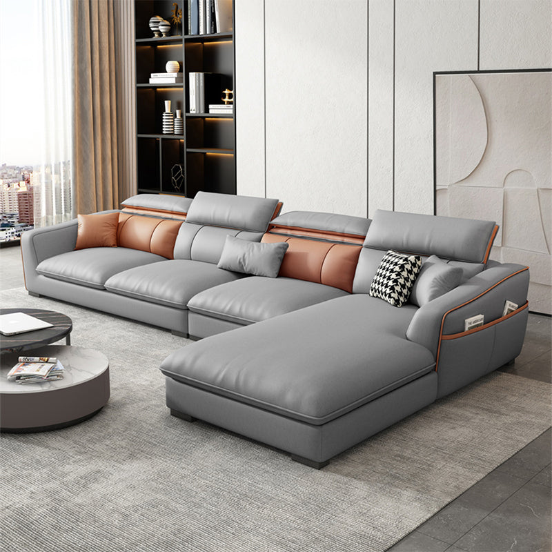 Contemporary Faux Leather Sectional with Storage Flared Arm for Living Room