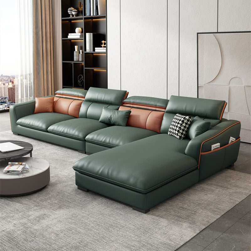 Contemporary Faux Leather Sectional with Storage Flared Arm for Living Room
