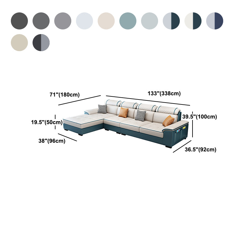 4-Seater Sectional with Adjustable Head Pillow and Storage Arms for Living Room