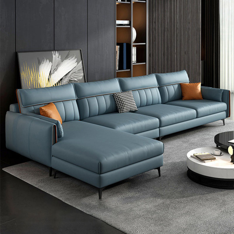 Modern Faux Leather Sectional with 4 Pillows Back for 4 People