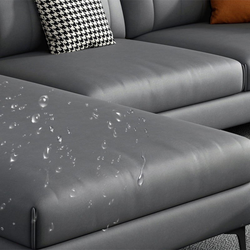 Modern Faux Leather Sectional with 4 Pillows Back for 4 People
