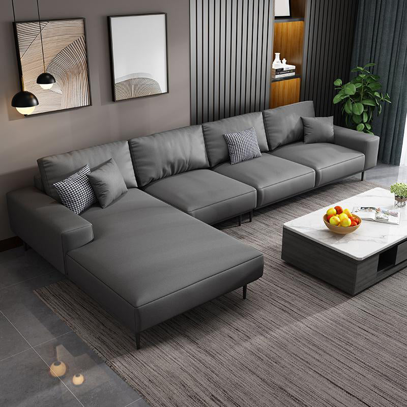 Contemporary Pillow Back Sectional with Recessed Arms for 4 People