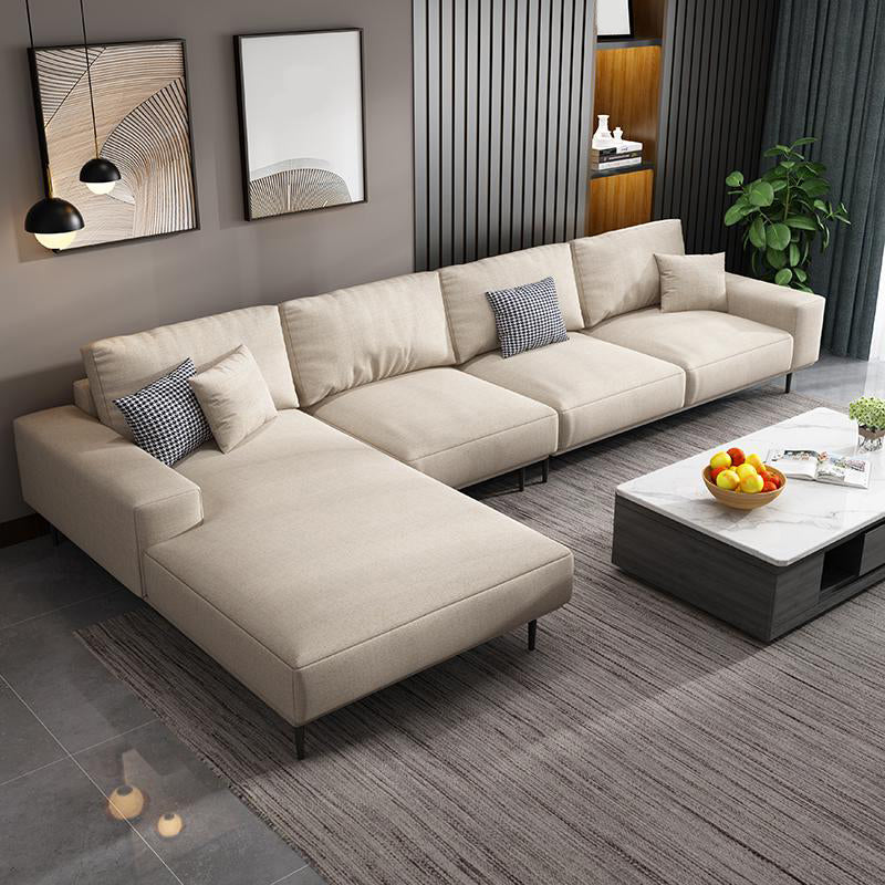 Contemporary Pillow Back Sectional with Recessed Arms for 4 People
