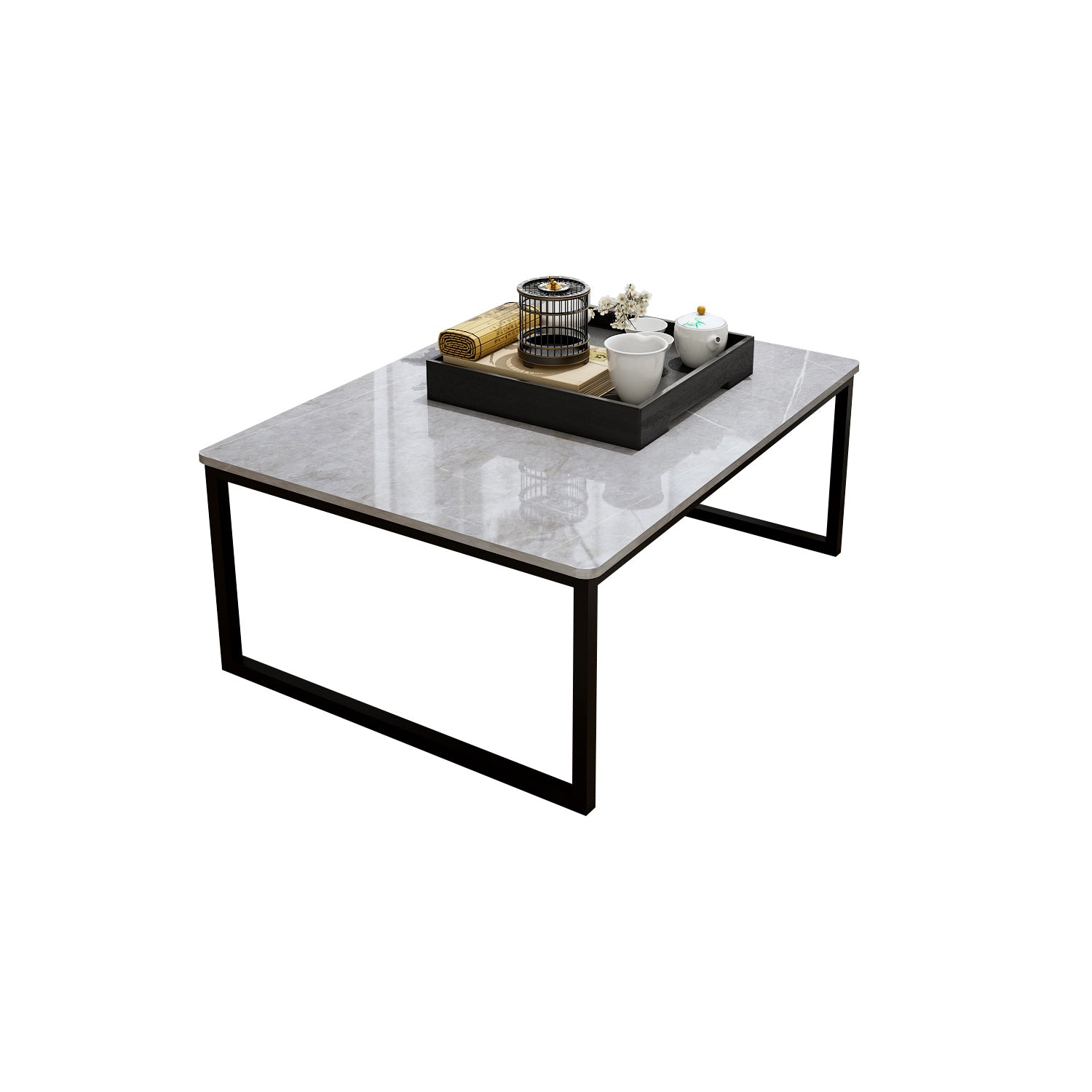 Glam Sled Coffee Table Set Slate Rectangular Coffee Table for Home