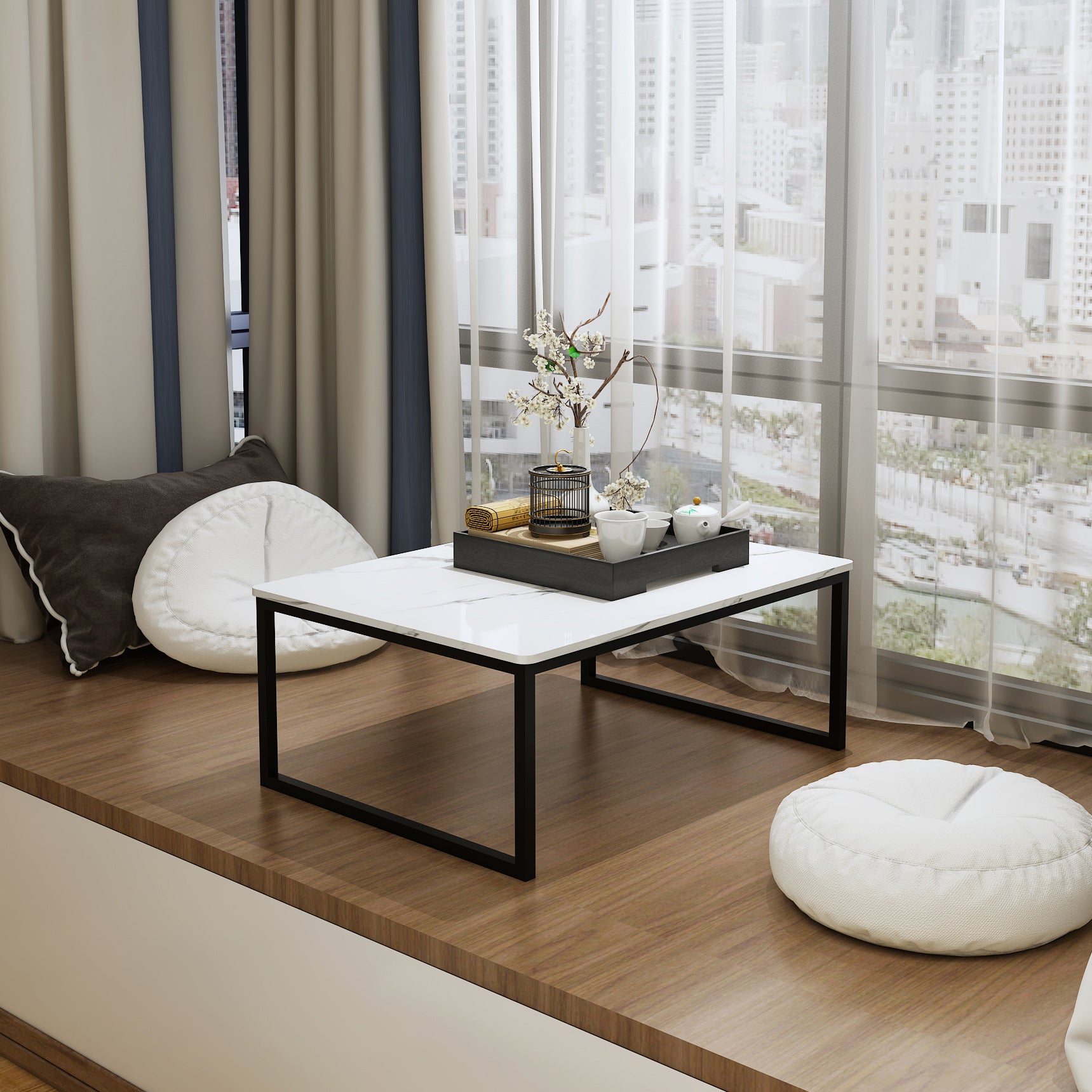 Glam Sled Coffee Table Set Slate Rectangular Coffee Table for Home