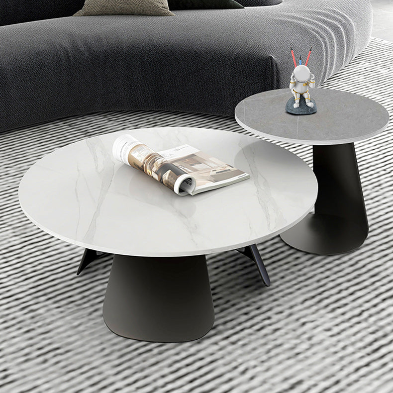Slate Round Coffee Table Modern Metal Pedestal Cocktail Table