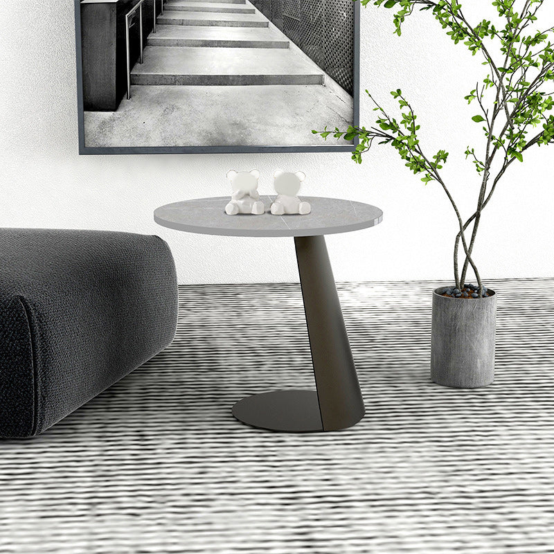 Slate Round Coffee Table Modern Metal Pedestal Cocktail Table