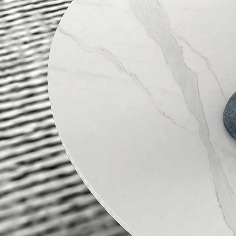 Slate Round Coffee Table Modern Metal Pedestal Cocktail Table