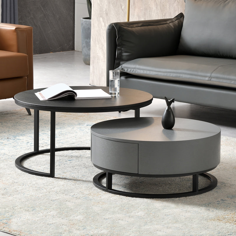 Nordic Style Round Frame/drum Base Solid Wood Table with Drawer Coffee Table