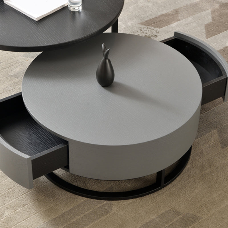 Nordic Style Round Frame/drum Base Solid Wood Table with Drawer Coffee Table