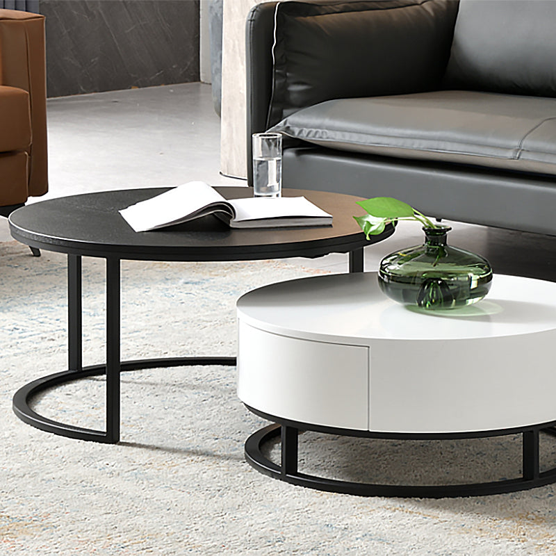 Nordic Style Round Frame/drum Base Solid Wood Table with Drawer Coffee Table