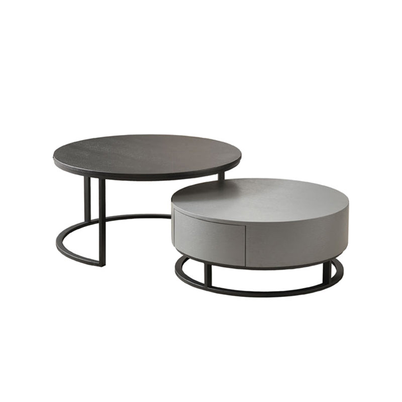 Nordic Style Round Frame/drum Base Solid Wood Table with Drawer Coffee Table