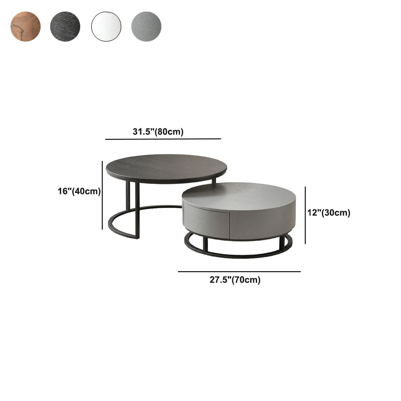 Nordic Style Round Frame/drum Base Solid Wood Table with Drawer Coffee Table