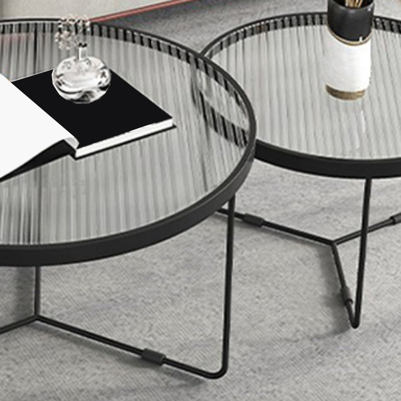 Glass Top Steel Coffee Table Round Minimalist Coffee Table for Living Room
