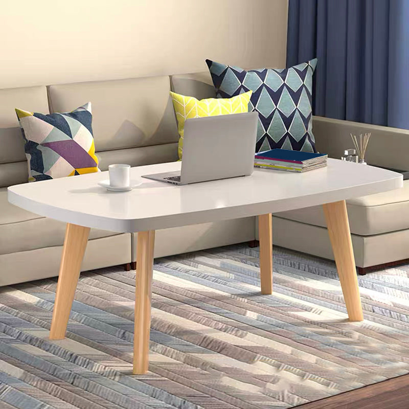 Nordic Style Rectangular 4 Legs Base Solid Wood Table with Storage Rack Coffee Table