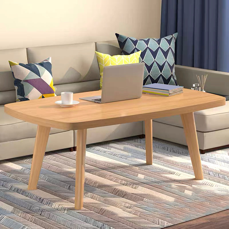 Nordic Style Rectangular 4 Legs Base Solid Wood Table with Storage Rack Coffee Table