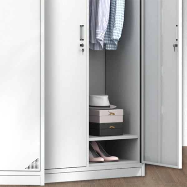 Contemporary Style Wardrobe Armoire White Color Steel Wardrobe Closet with Locks
