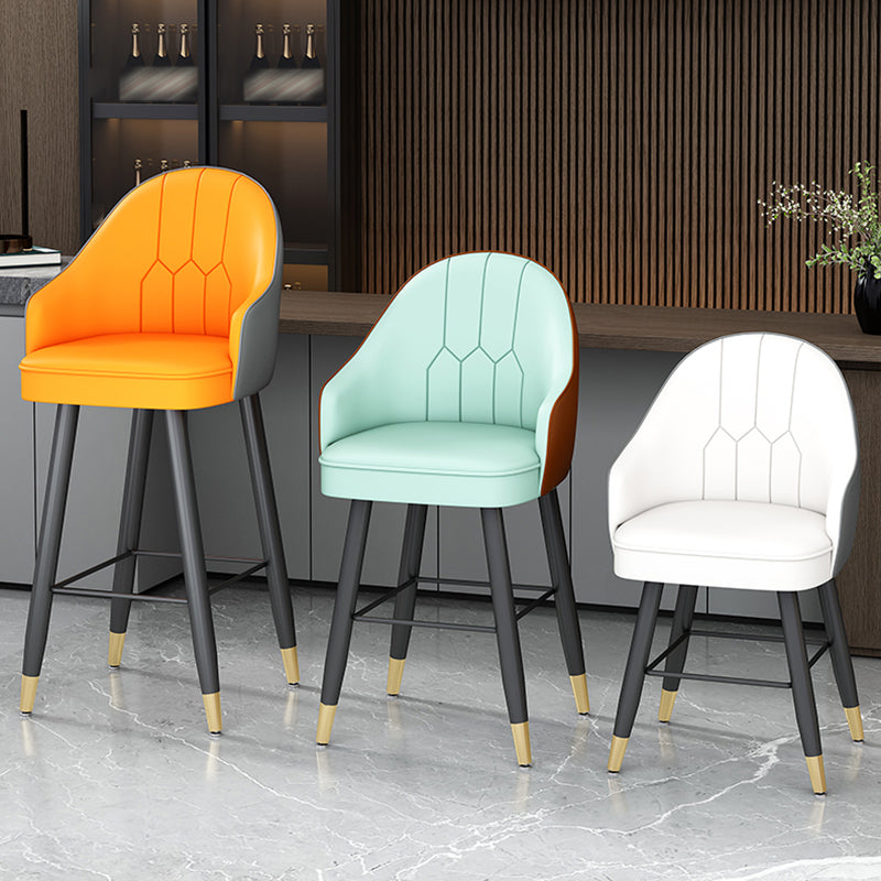 Modern Bucket Seat Bar Stools Faux Leather Low Back Barstool