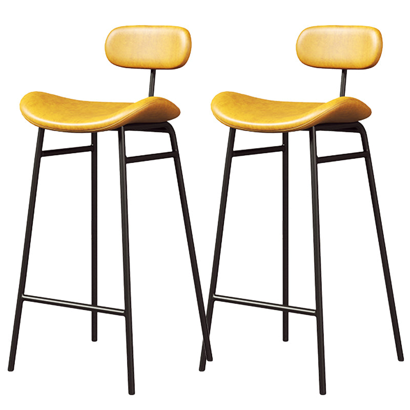 Faux Leather Bar Stools Scandinavian Low Back Armless Barstool with 4 Iron Legs