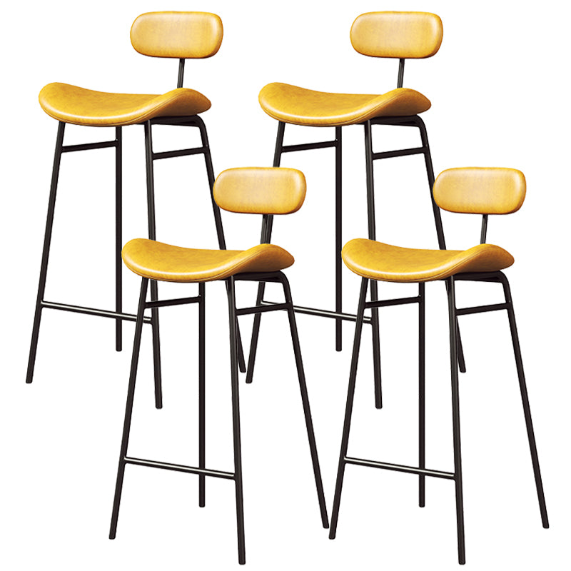 Faux Leather Bar Stools Scandinavian Low Back Armless Barstool with 4 Iron Legs