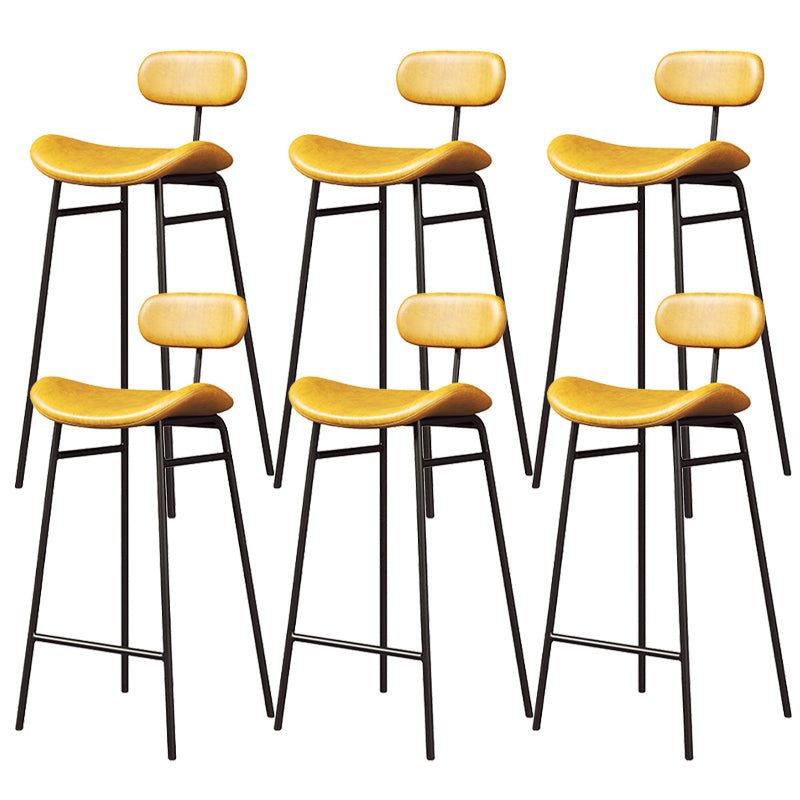 Faux Leather Bar Stools Scandinavian Low Back Armless Barstool with 4 Iron Legs
