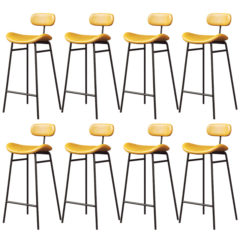 Faux Leather Bar Stools Scandinavian Low Back Armless Barstool with 4 Iron Legs