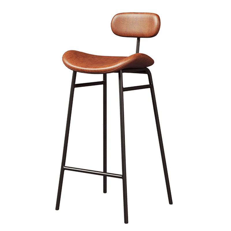 Faux Leather Bar Stools Scandinavian Low Back Armless Barstool with 4 Iron Legs