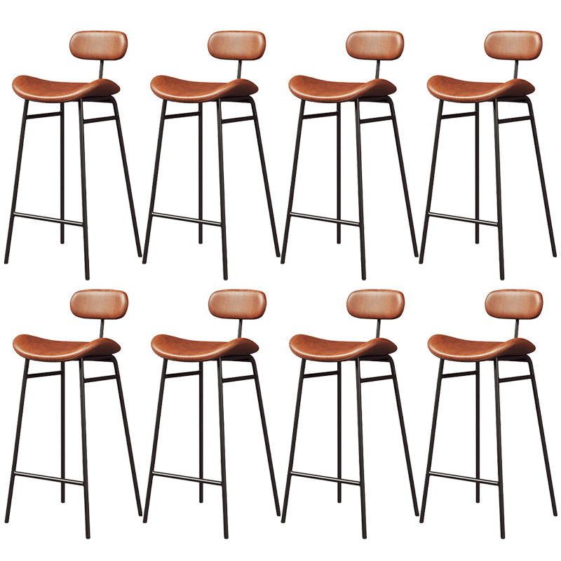 Faux Leather Bar Stools Scandinavian Low Back Armless Barstool with 4 Iron Legs