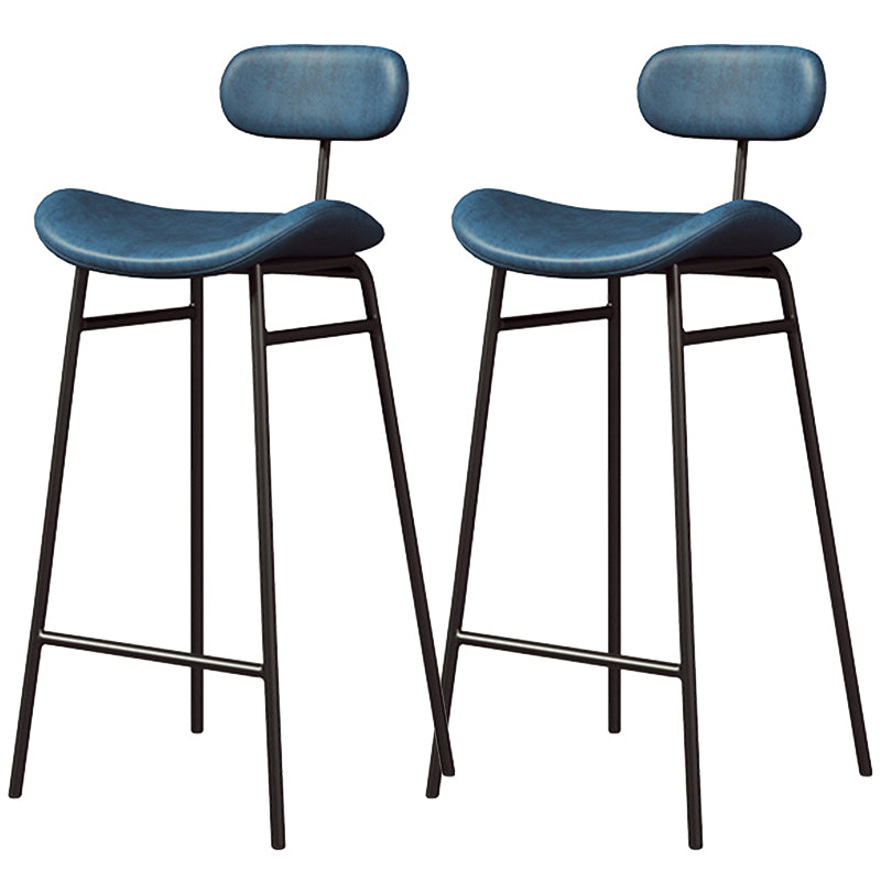 Faux Leather Bar Stools Scandinavian Low Back Armless Barstool with 4 Iron Legs
