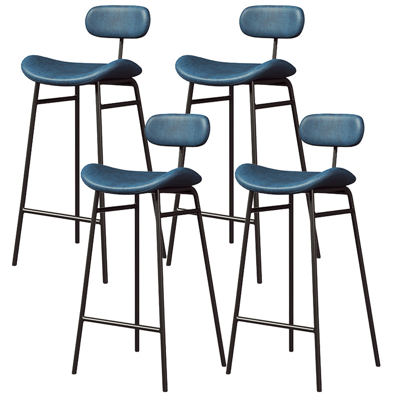 Faux Leather Bar Stools Scandinavian Low Back Armless Barstool with 4 Iron Legs