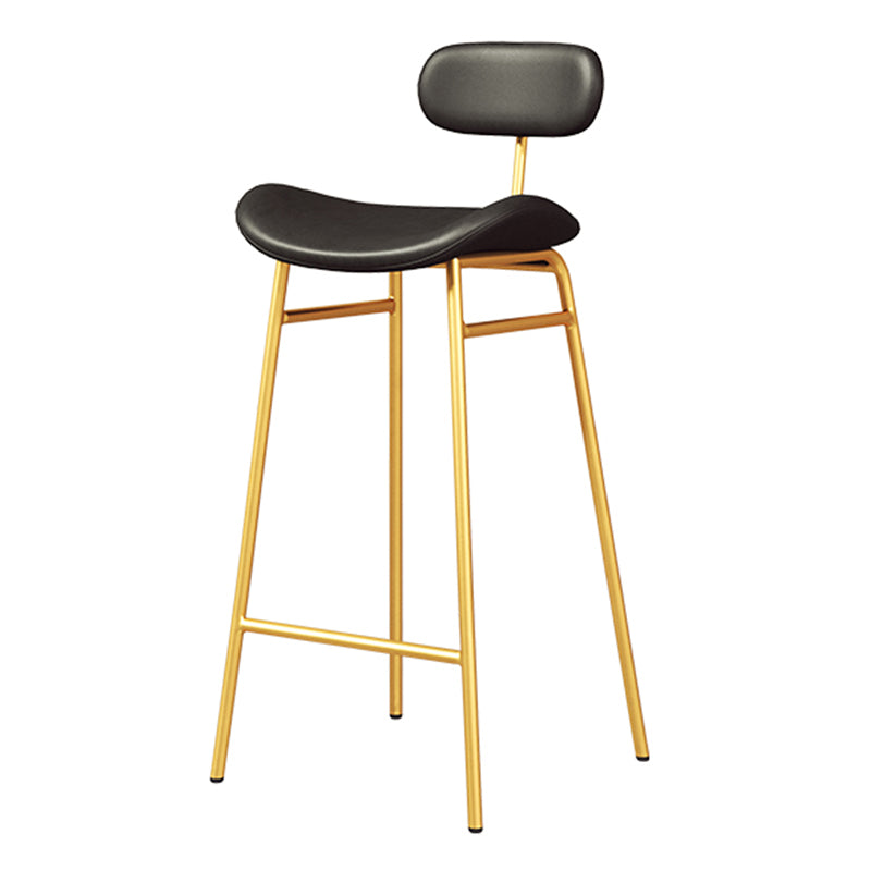Faux Leather Bar Stools Scandinavian Low Back Armless Barstool with 4 Iron Legs
