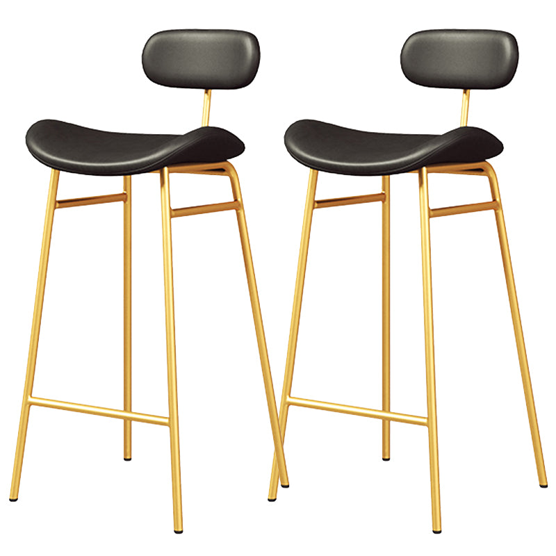 Faux Leather Bar Stools Scandinavian Low Back Armless Barstool with 4 Iron Legs