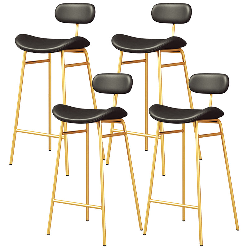 Faux Leather Bar Stools Scandinavian Low Back Armless Barstool with 4 Iron Legs