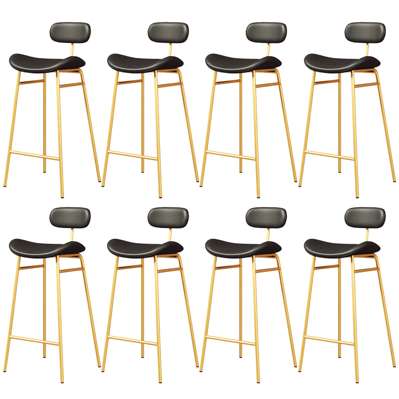 Faux Leather Bar Stools Scandinavian Low Back Armless Barstool with 4 Iron Legs